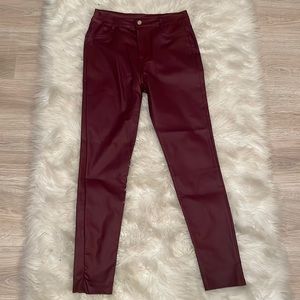 Burgundy stretch faux leather pants Size M